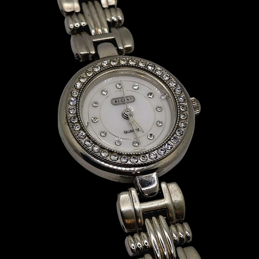 Regent Silver Quartz Womens Watch with Crystal Details